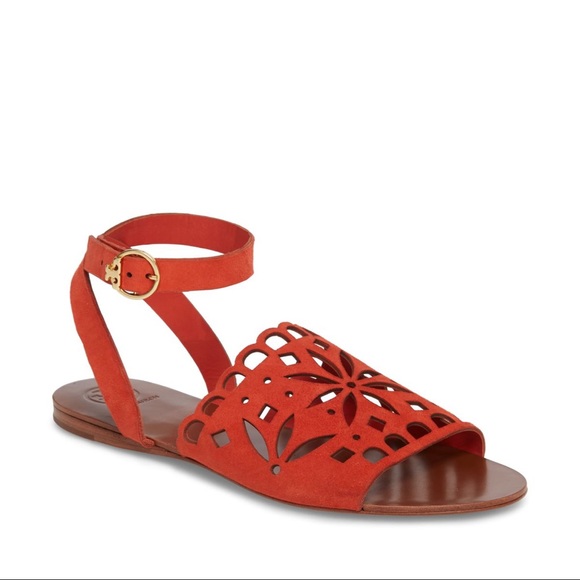 NEW Tory Burch May Perforated Ankle Strap Sandal Cutout - Picture 1 of 7